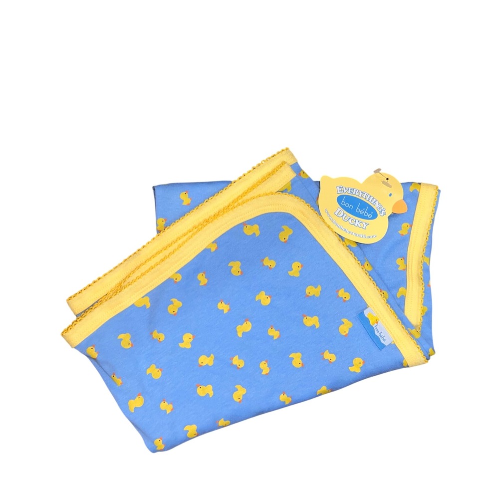 Vintage NWT Bon Bebe Everythings Ducky Blue Yellow Rubber Duck Baby Blanket